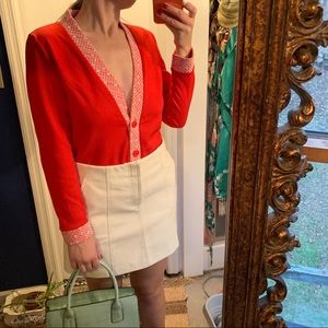Vintage Ribbed Cardigan 70s Red White S/M